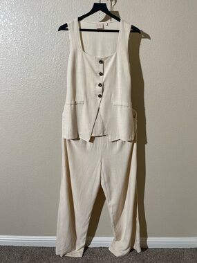 Good Luck Gem Cream Wide-Leg Pants with Button Vest
